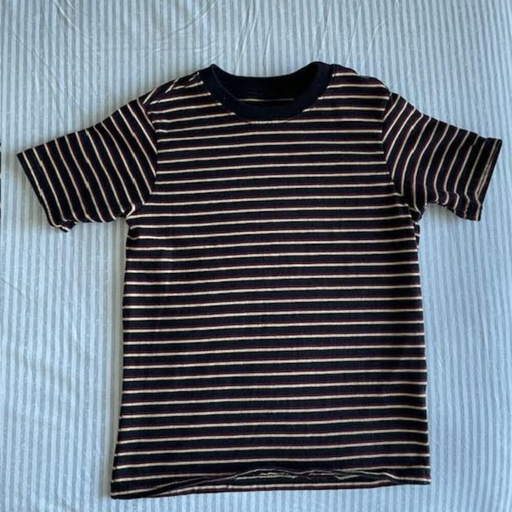 Wonder Nation Boys Size 6-7 Striped Short Sleeve Tee Shirt (Black, Tan, Maroon) - Picture 6 of 6